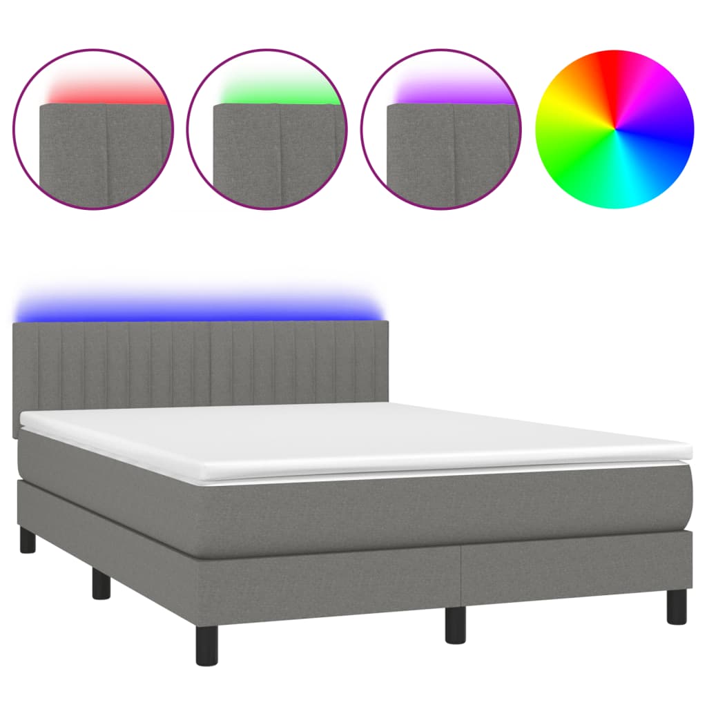Boxspring met matras en LED stof donkergrijs 140x200 cm is nu te koop bij PeponiXL, paradijselijk wonen!
