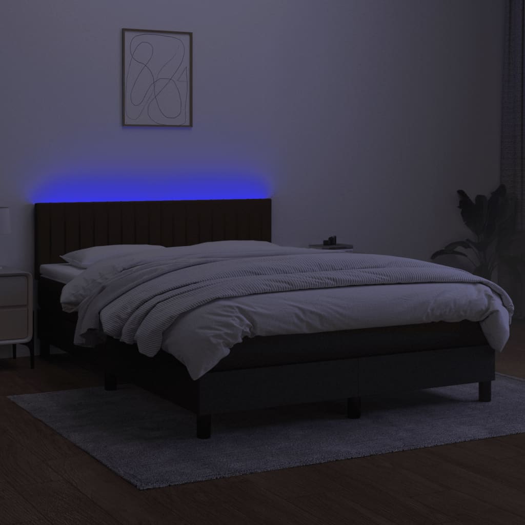 Boxspring met matras en LED stof zwart 140x200 cm is nu te koop bij PeponiXL, paradijselijk wonen!