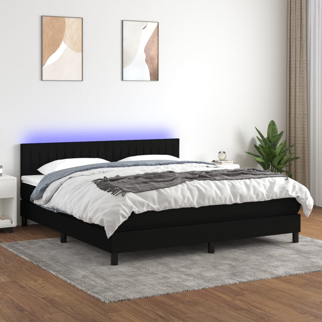 Boxspring met matras en LED stof zwart 160x200 cm is nu te koop bij PeponiXL, paradijselijk wonen!