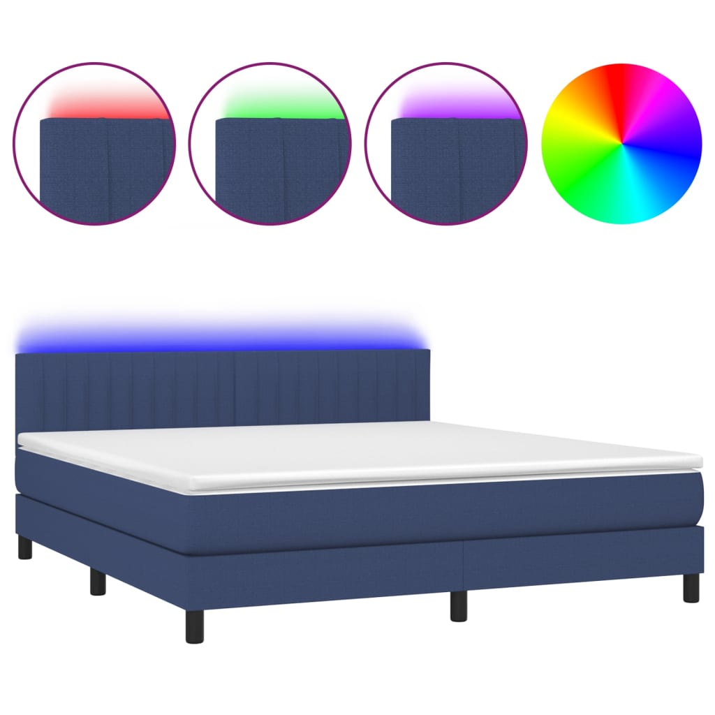 Boxspring met matras en LED stof blauw 180x200 cm is nu te koop bij PeponiXL, paradijselijk wonen!