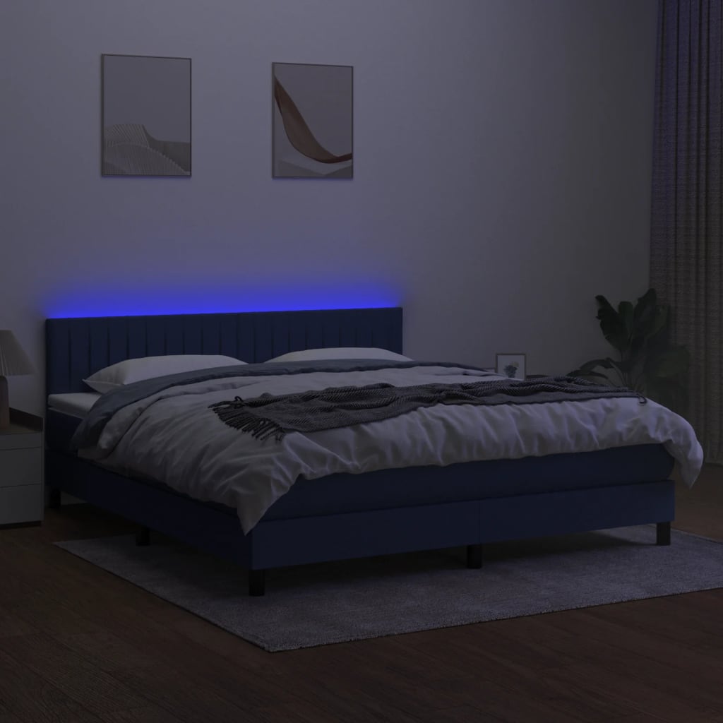 Boxspring met matras en LED stof blauw 180x200 cm is nu te koop bij PeponiXL, paradijselijk wonen!