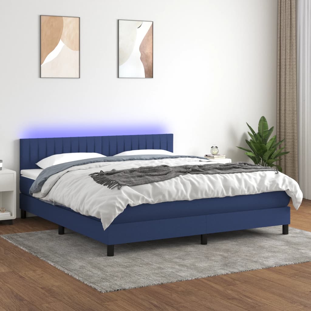 Boxspring met matras en LED stof blauw 180x200 cm is nu te koop bij PeponiXL, paradijselijk wonen!