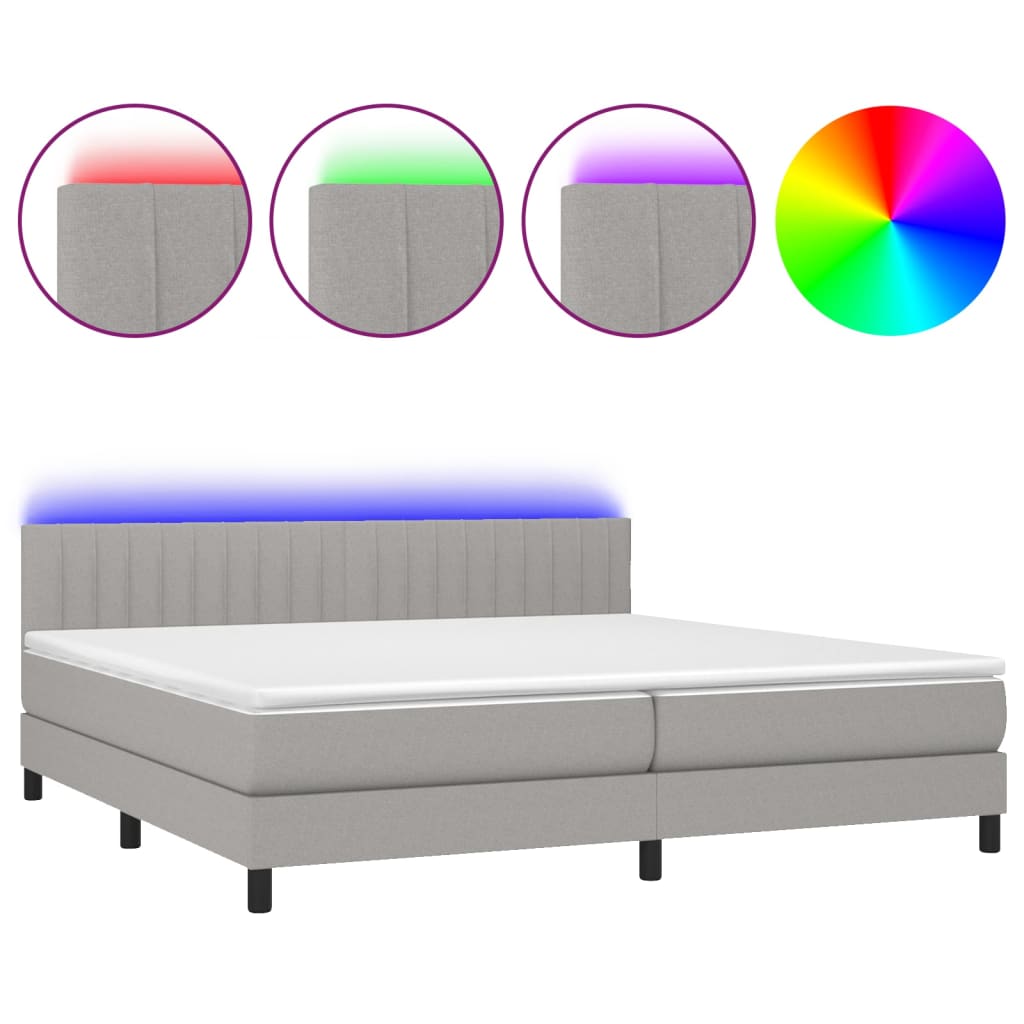 Boxspring met matras en LED stof lichtgrijs 200x200 cm is nu te koop bij PeponiXL, paradijselijk wonen!