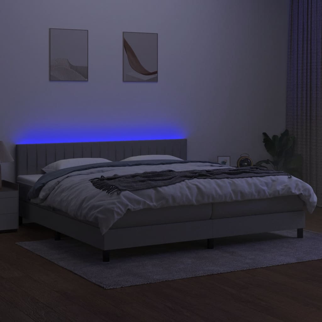 Boxspring met matras en LED stof lichtgrijs 200x200 cm is nu te koop bij PeponiXL, paradijselijk wonen!