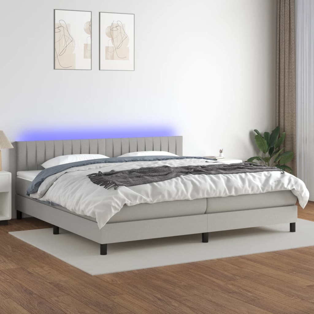 Boxspring met matras en LED stof lichtgrijs 200x200 cm is nu te koop bij PeponiXL, paradijselijk wonen!