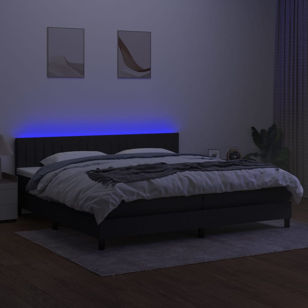 Boxspring met matras en LED stof zwart 200x200 cm is nu te koop bij PeponiXL, paradijselijk wonen!