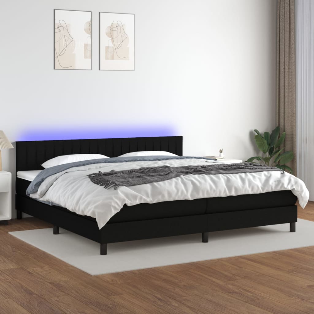 Boxspring met matras en LED stof zwart 200x200 cm is nu te koop bij PeponiXL, paradijselijk wonen!