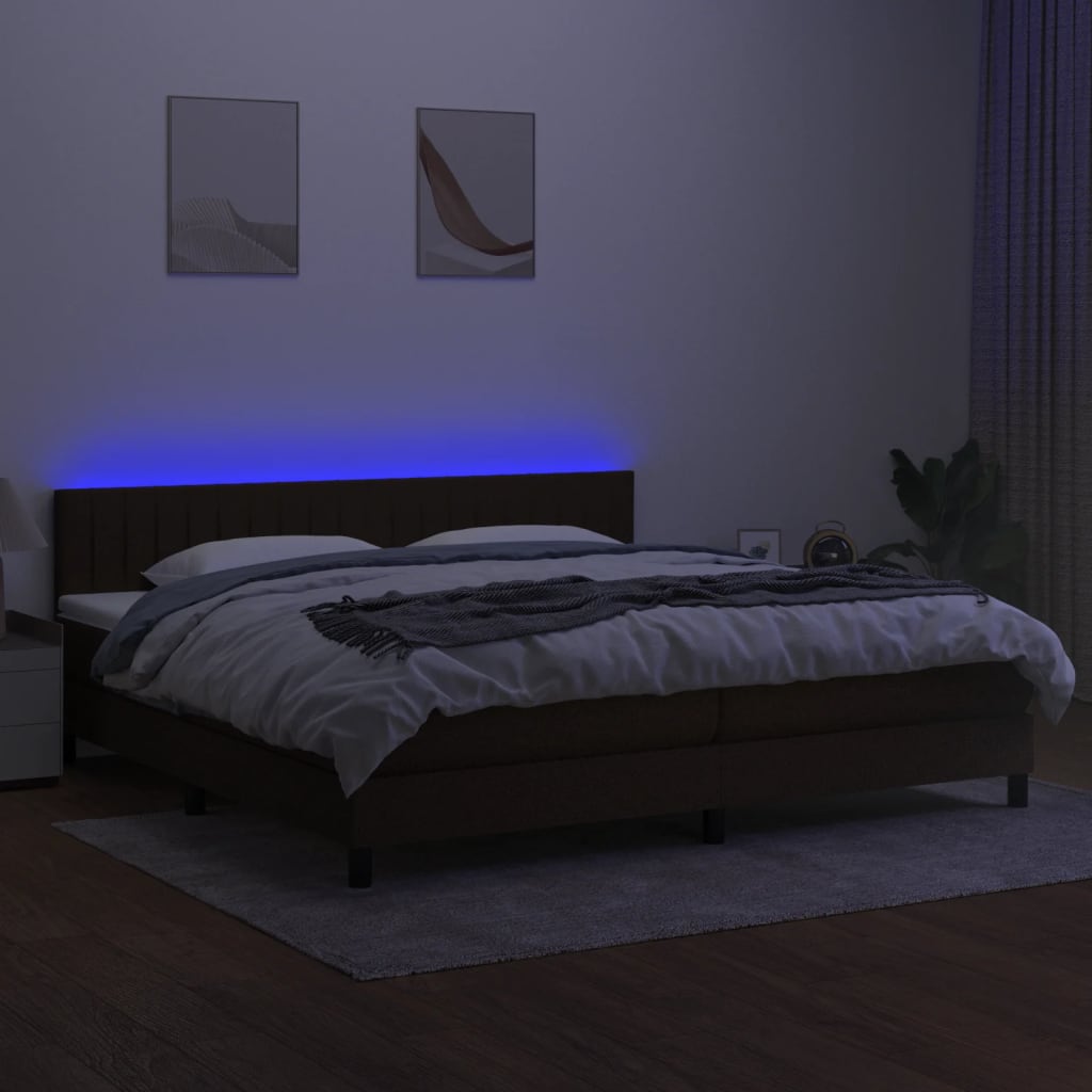 Boxspring met matras en LED stof donkerbruin 200x200 cm is nu te koop bij PeponiXL, paradijselijk wonen!