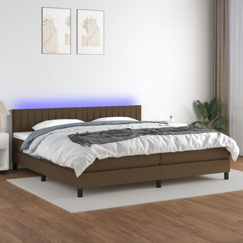 Boxspring met matras en LED stof donkerbruin 200x200 cm is nu te koop bij PeponiXL, paradijselijk wonen!