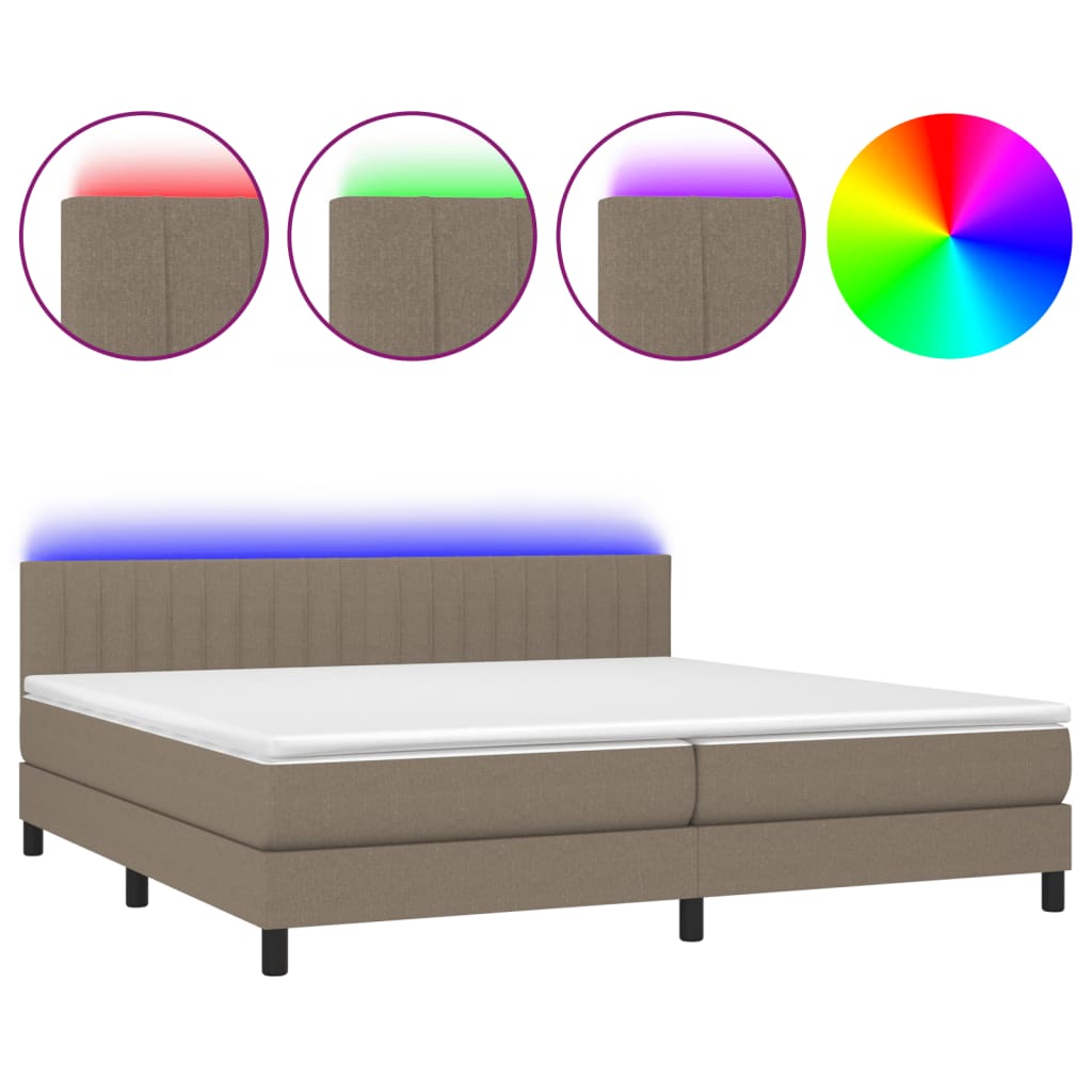 Boxspring met matras en LED stof taupe 200x200 cm is nu te koop bij PeponiXL, paradijselijk wonen!