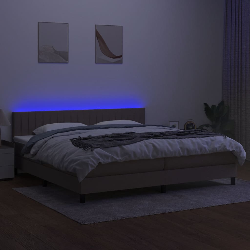 Boxspring met matras en LED stof taupe 200x200 cm is nu te koop bij PeponiXL, paradijselijk wonen!