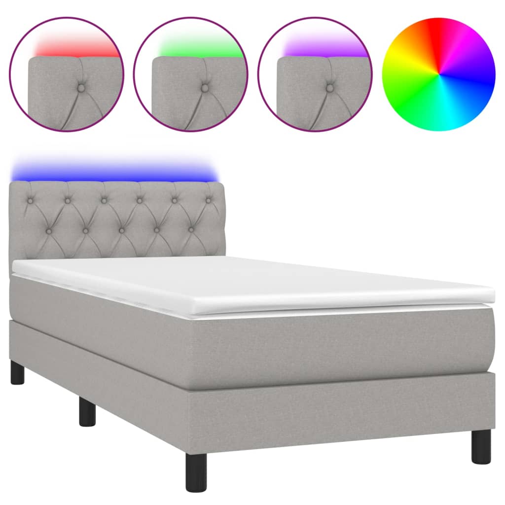 Boxspring met matras en LED stof lichtgrijs 80x200 cm is nu te koop bij PeponiXL, paradijselijk wonen!