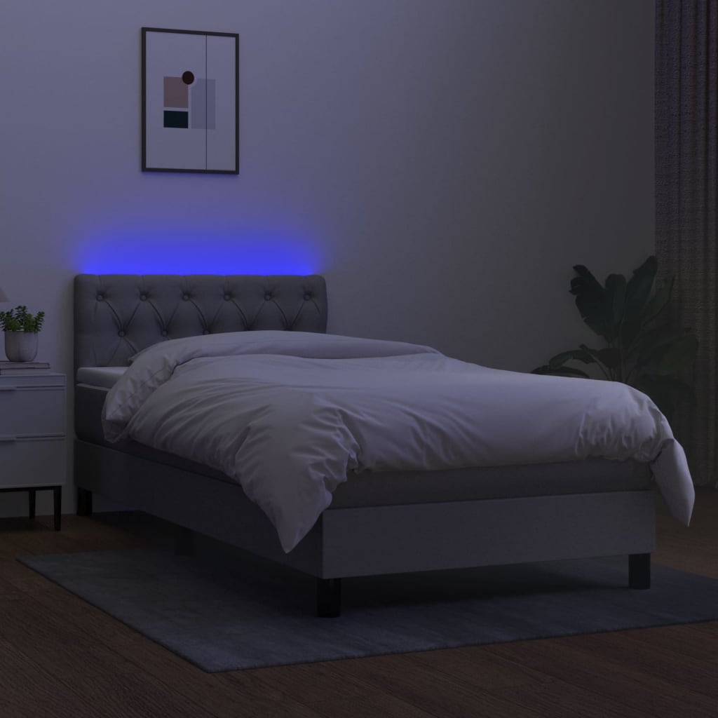 Boxspring met matras en LED stof lichtgrijs 80x200 cm is nu te koop bij PeponiXL, paradijselijk wonen!