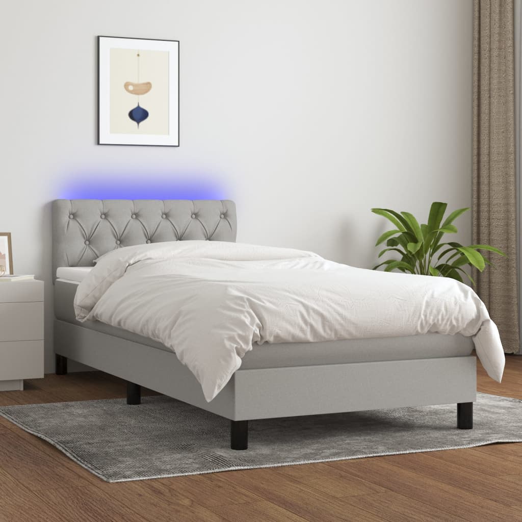 Boxspring met matras en LED stof lichtgrijs 80x200 cm is nu te koop bij PeponiXL, paradijselijk wonen!