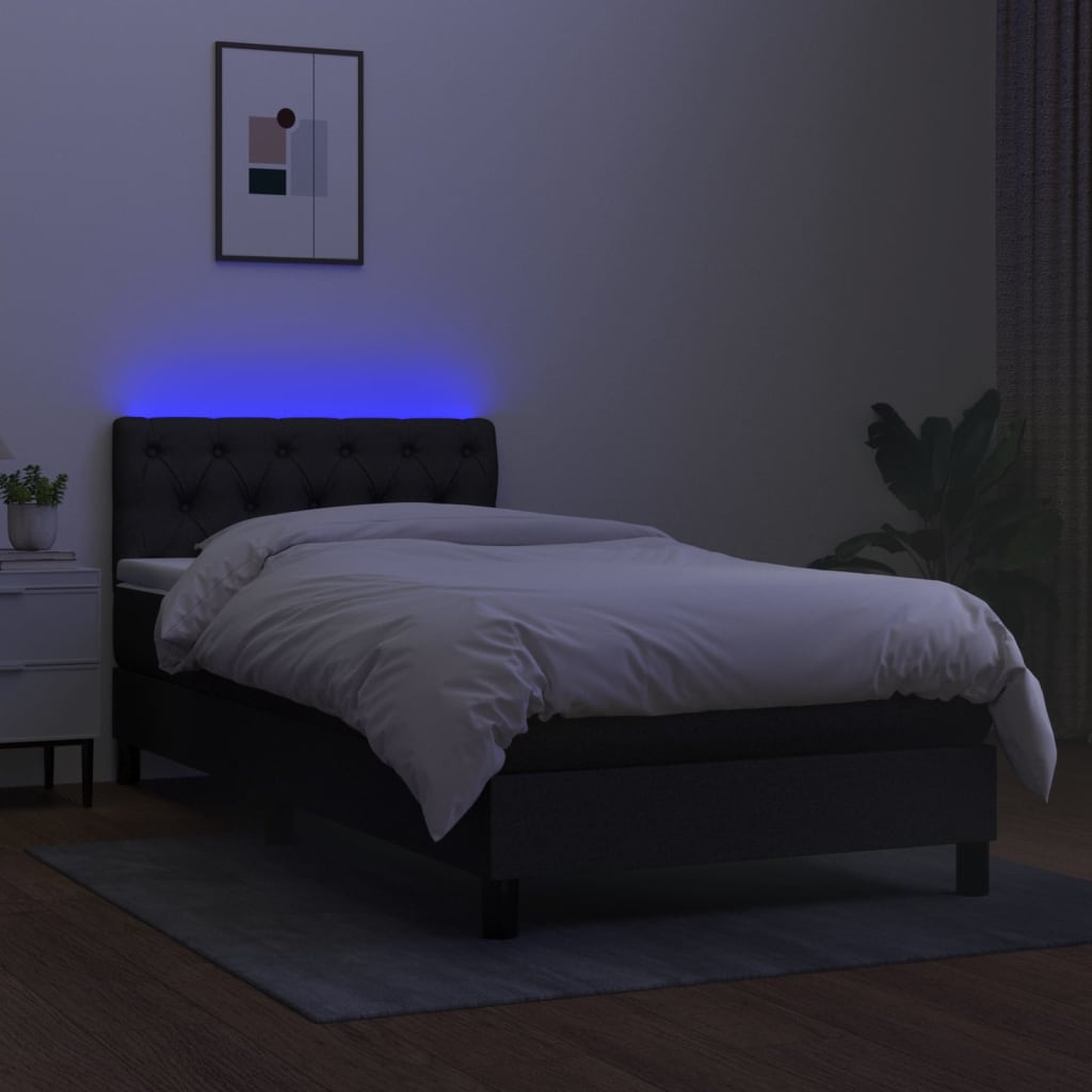 Boxspring met matras en LED stof zwart 80x200 cm is nu te koop bij PeponiXL, paradijselijk wonen!
