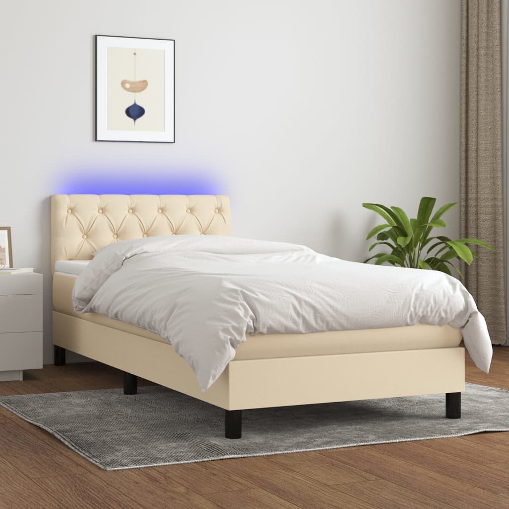 Boxspring met matras en LED stof crèmekleurig 80x200 cm is nu te koop bij PeponiXL, paradijselijk wonen!