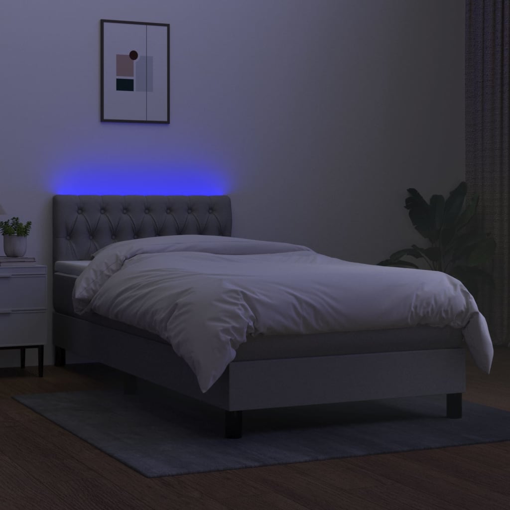 Boxspring met matras en LED stof lichtgrijs 90x190 cm is nu te koop bij PeponiXL, paradijselijk wonen!