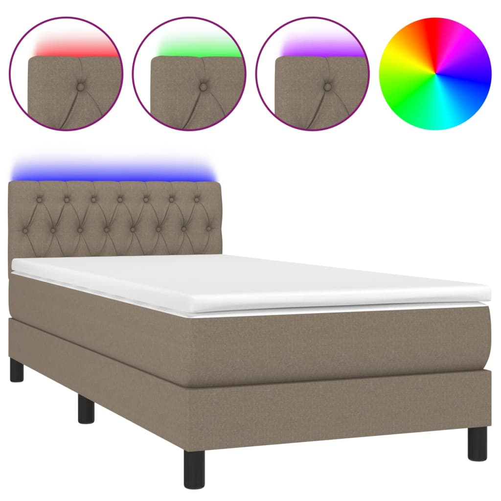 Boxspring met matras en LED stof taupe 90x190 cm is nu te koop bij PeponiXL, paradijselijk wonen!