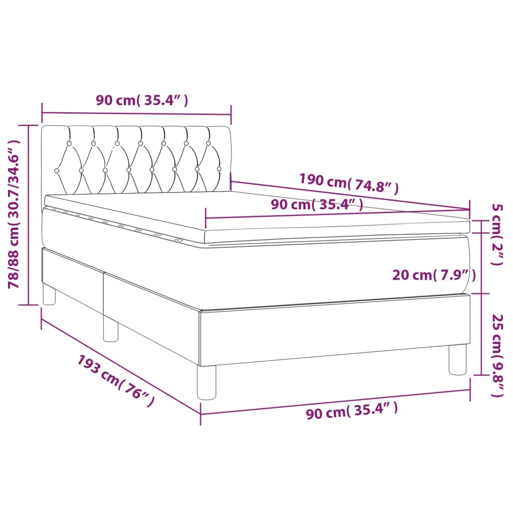 Boxspring met matras en LED stof taupe 90x190 cm is nu te koop bij PeponiXL, paradijselijk wonen!