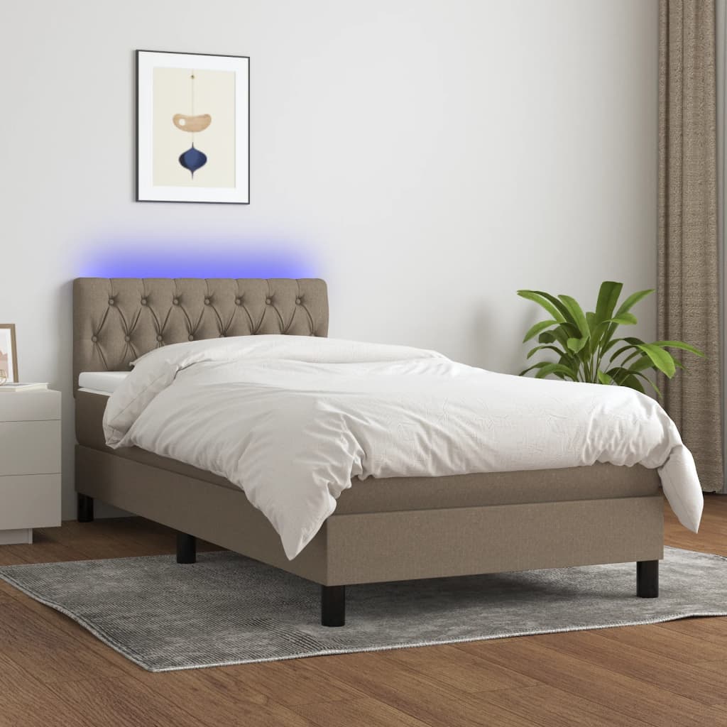 Boxspring met matras en LED stof taupe 90x190 cm is nu te koop bij PeponiXL, paradijselijk wonen!
