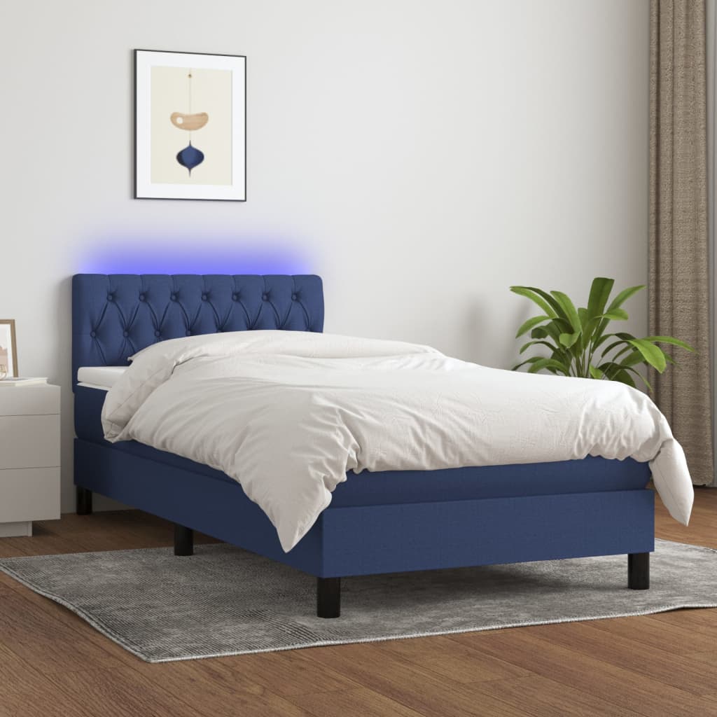 Boxspring met matras en LED stof blauw 90x190 cm is nu te koop bij PeponiXL, paradijselijk wonen!