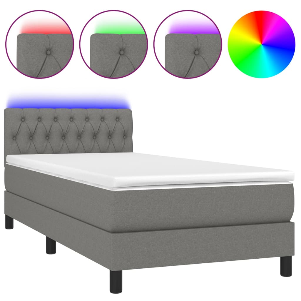 Boxspring met matras en LED stof donkergrijs 90x200 cm is nu te koop bij PeponiXL, paradijselijk wonen!