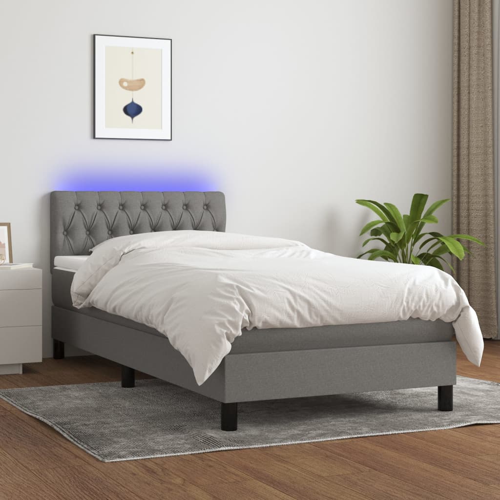 Boxspring met matras en LED stof donkergrijs 90x200 cm is nu te koop bij PeponiXL, paradijselijk wonen!