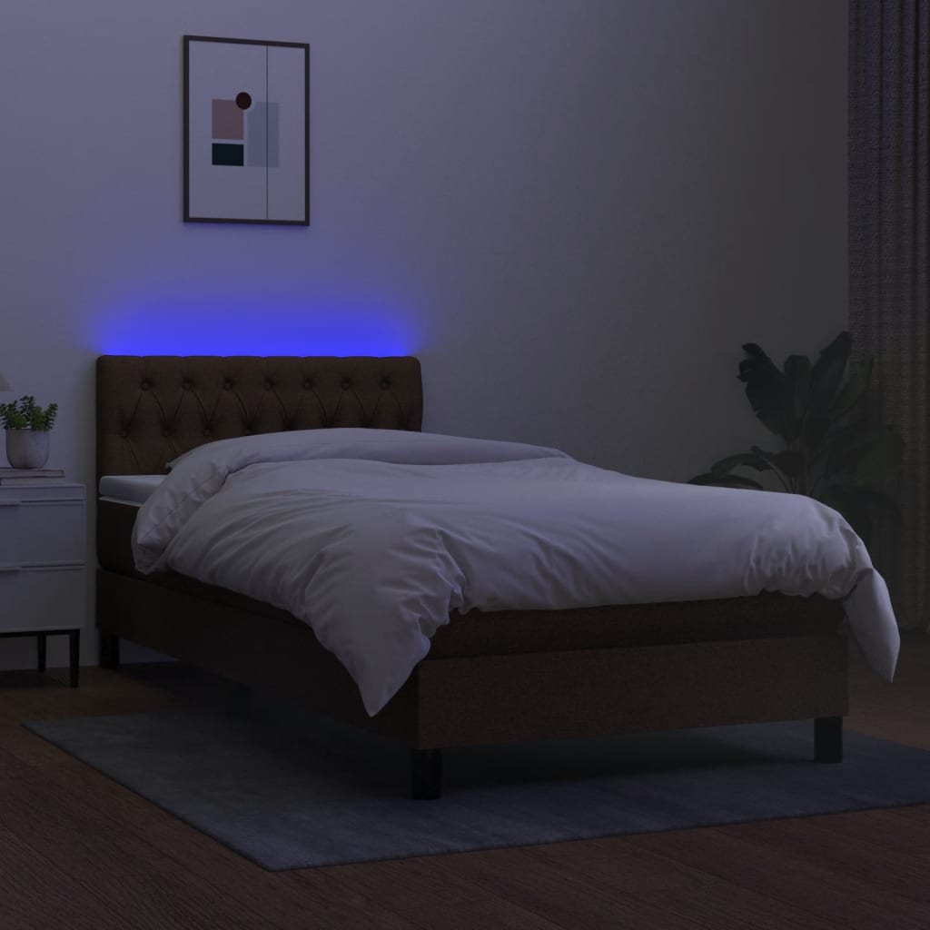 Boxspring met matras en LED stof donkerbruin 80x200 cm is nu te koop bij PeponiXL, paradijselijk wonen!