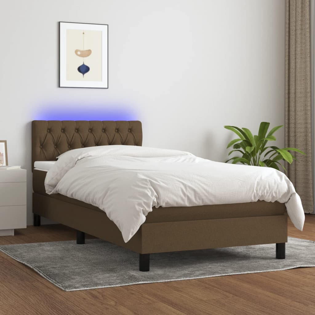 Boxspring met matras en LED stof donkerbruin 80x200 cm is nu te koop bij PeponiXL, paradijselijk wonen!