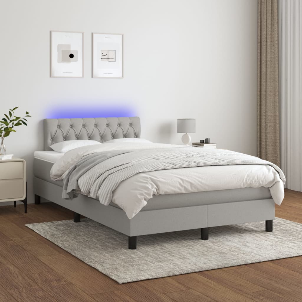 Boxspring met matras en LED stof lichtgrijs 120x200 cm is nu te koop bij PeponiXL, paradijselijk wonen!