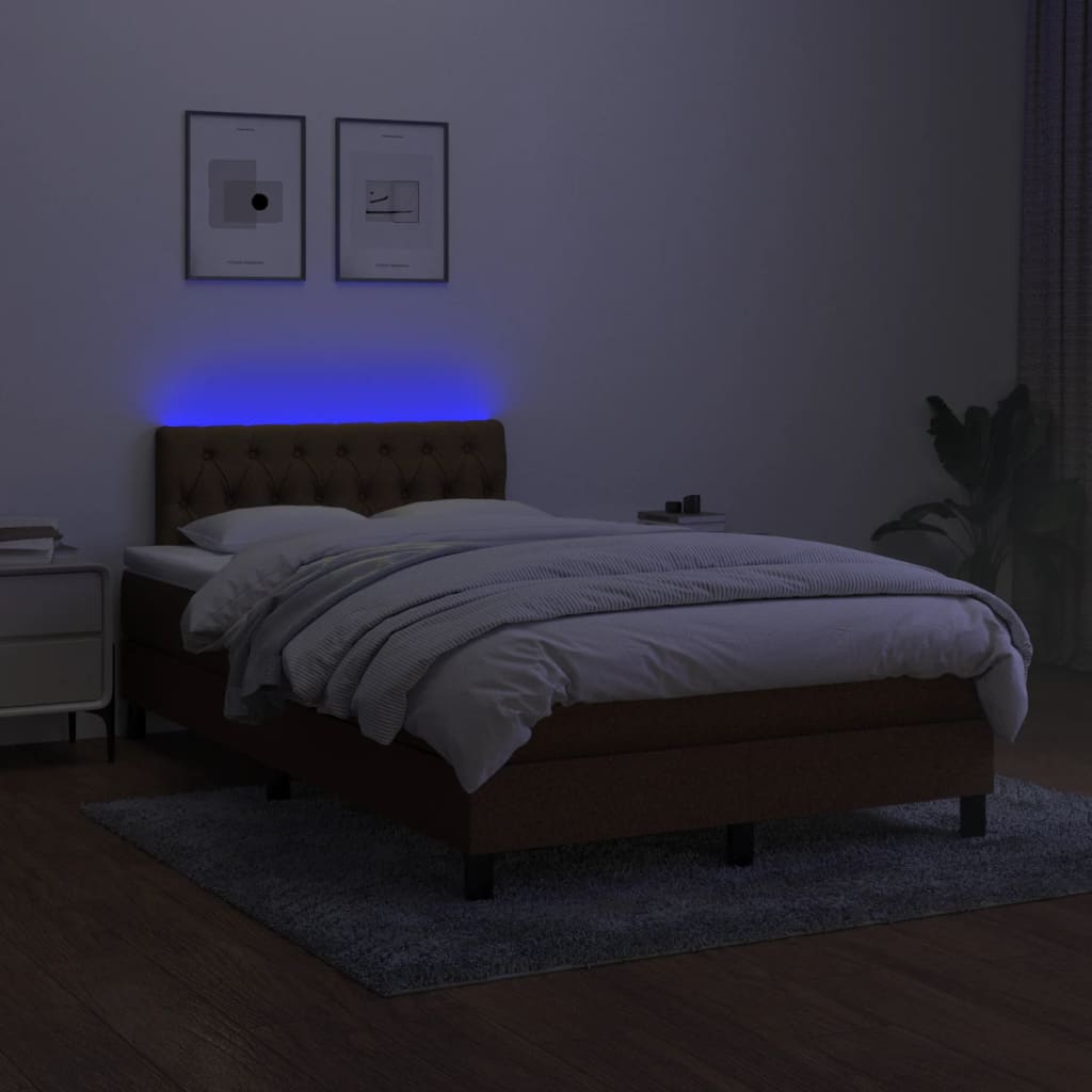 Boxspring met matras en LED stof donkerbruin 120x200 cm is nu te koop bij PeponiXL, paradijselijk wonen!