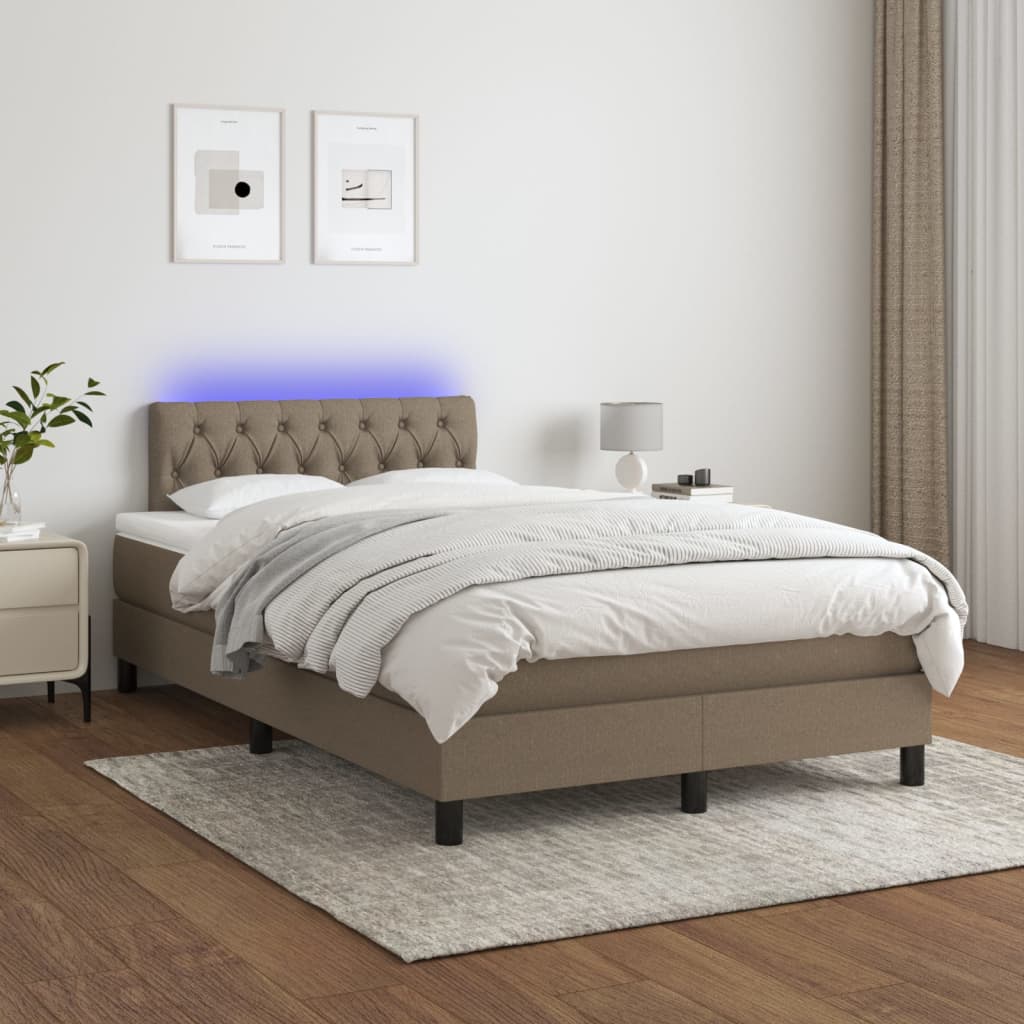 Boxspring met matras en LED stof taupe 120x200 cm is nu te koop bij PeponiXL, paradijselijk wonen!