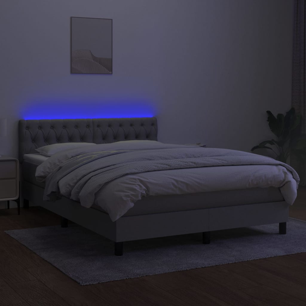 Boxspring met matras en LED stof lichtgrijs 140x190 cm is nu te koop bij PeponiXL, paradijselijk wonen!