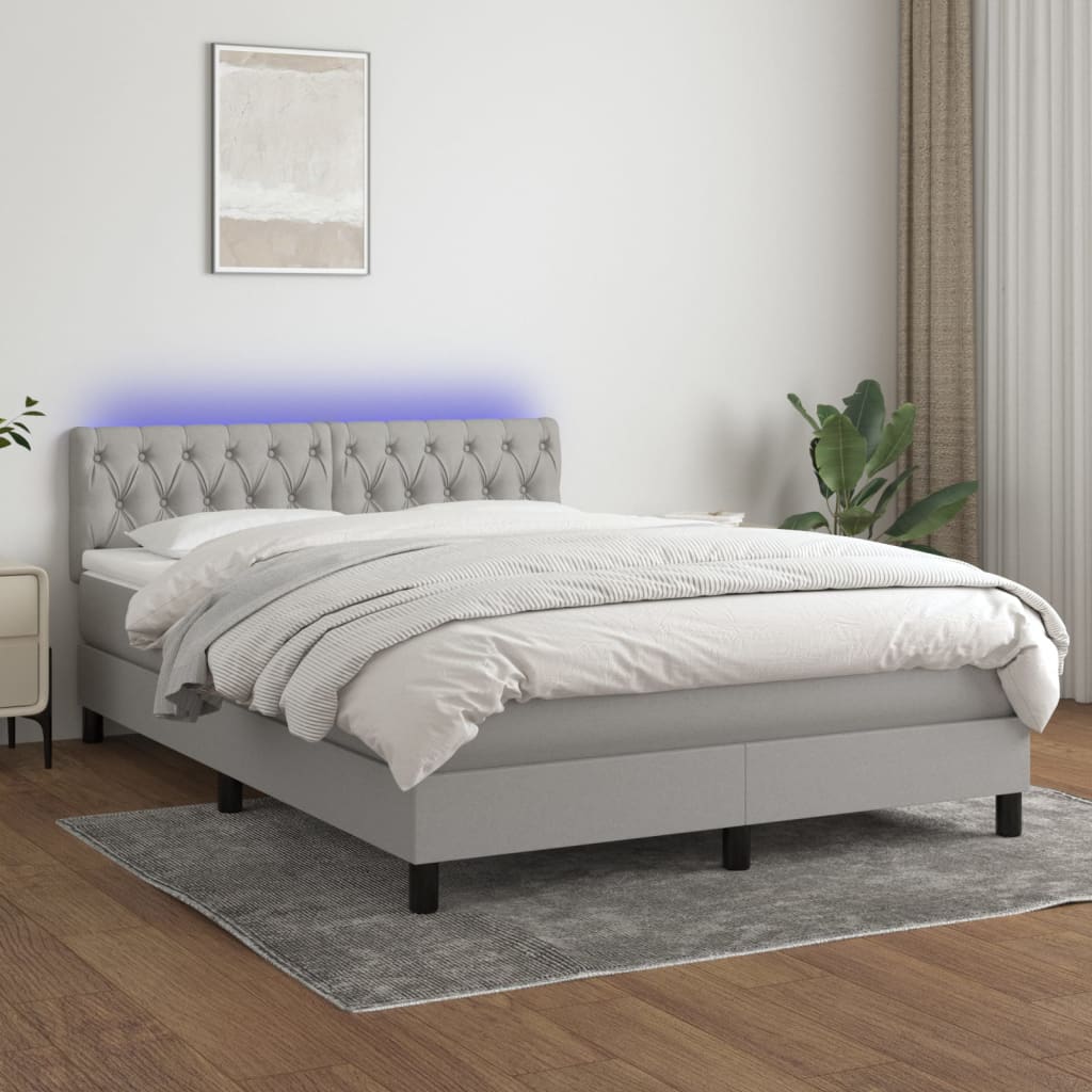 Boxspring met matras en LED stof lichtgrijs 140x190 cm is nu te koop bij PeponiXL, paradijselijk wonen!