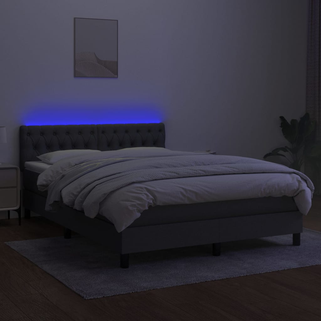 Boxspring met matras en LED stof donkergrijs 140x190 cm is nu te koop bij PeponiXL, paradijselijk wonen!