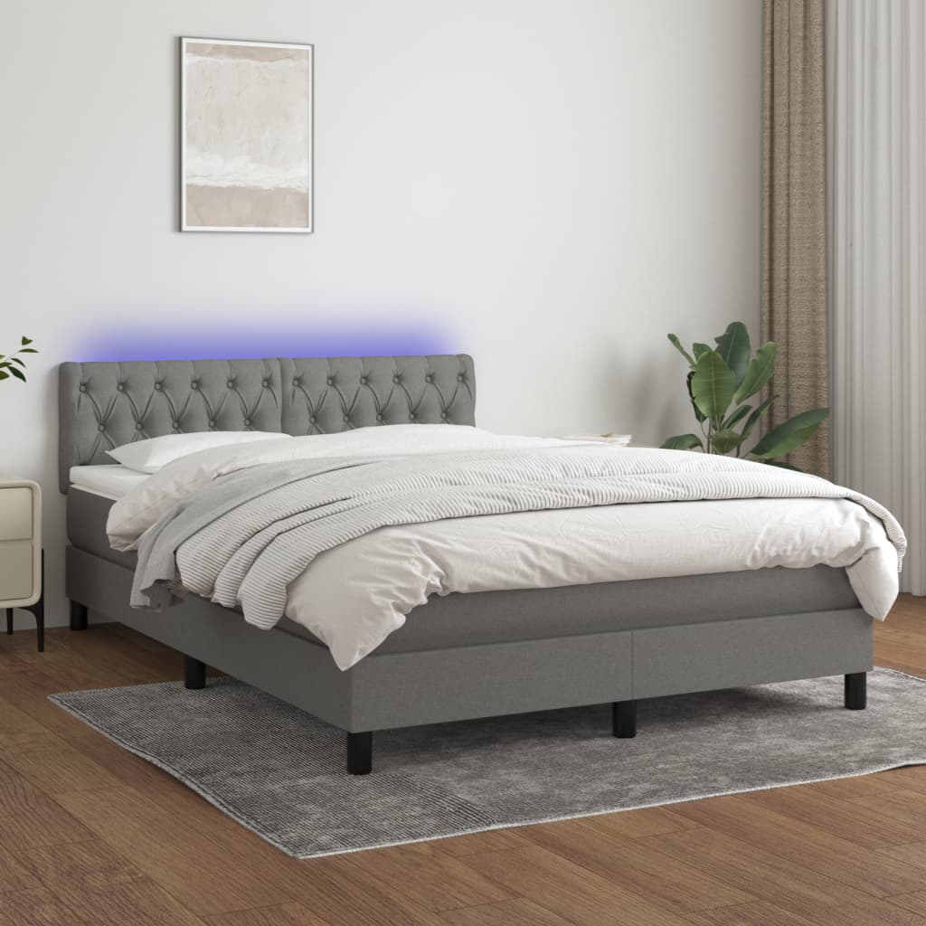 Boxspring met matras en LED stof donkergrijs 140x190 cm is nu te koop bij PeponiXL, paradijselijk wonen!