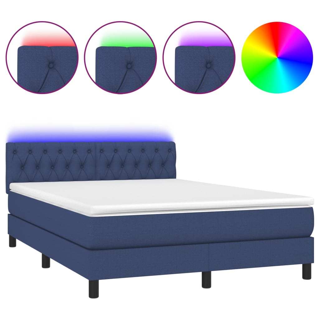 Boxspring met matras en LED stof blauw 140x190 cm is nu te koop bij PeponiXL, paradijselijk wonen!