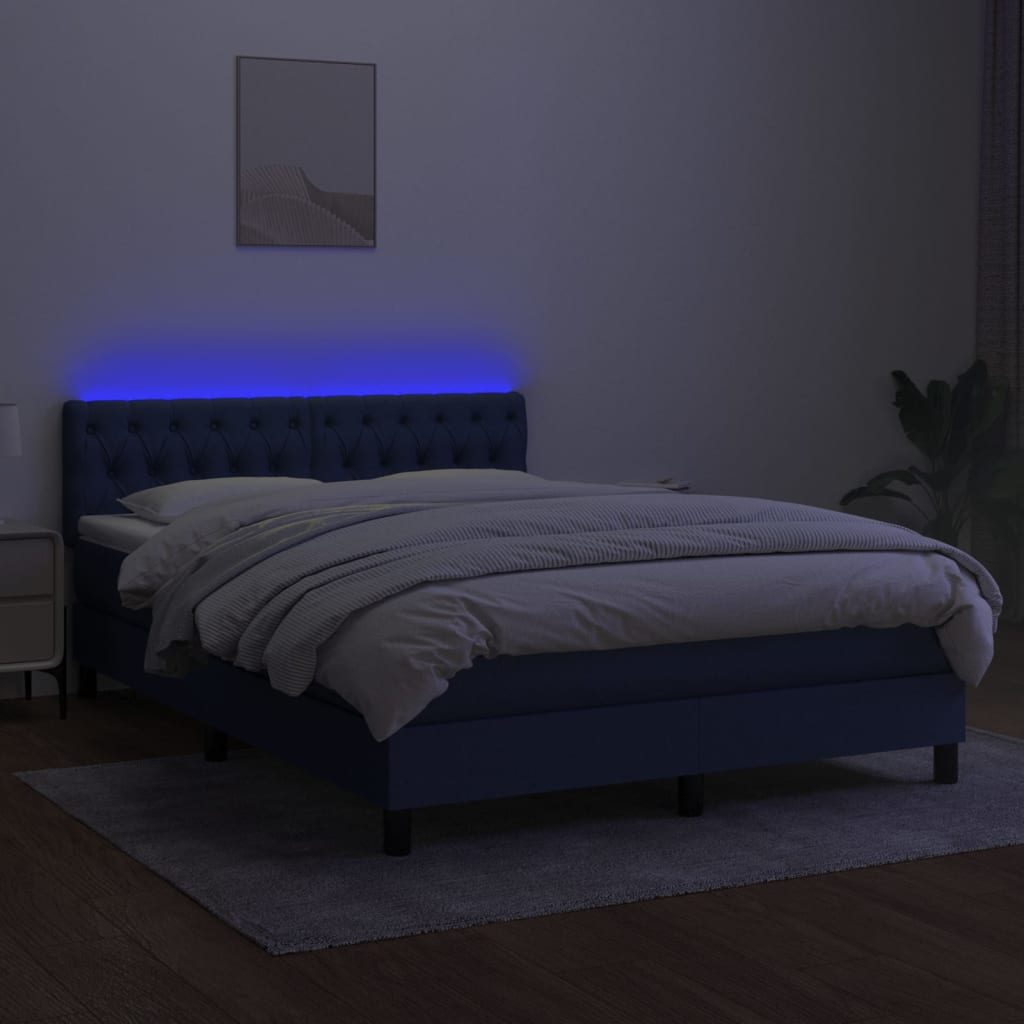 Boxspring met matras en LED stof blauw 140x190 cm is nu te koop bij PeponiXL, paradijselijk wonen!