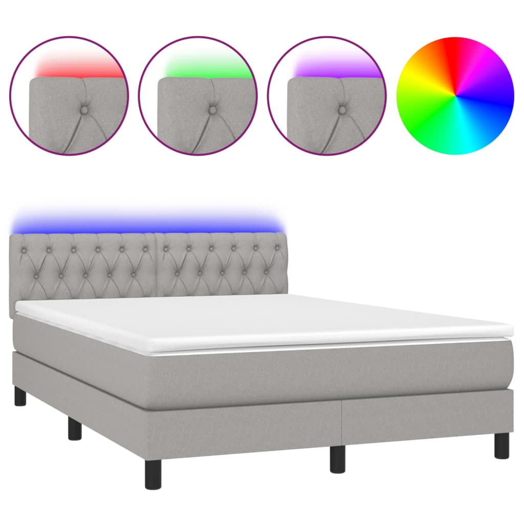 Boxspring met matras en LED stof lichtgrijs 140x200 cm is nu te koop bij PeponiXL, paradijselijk wonen!