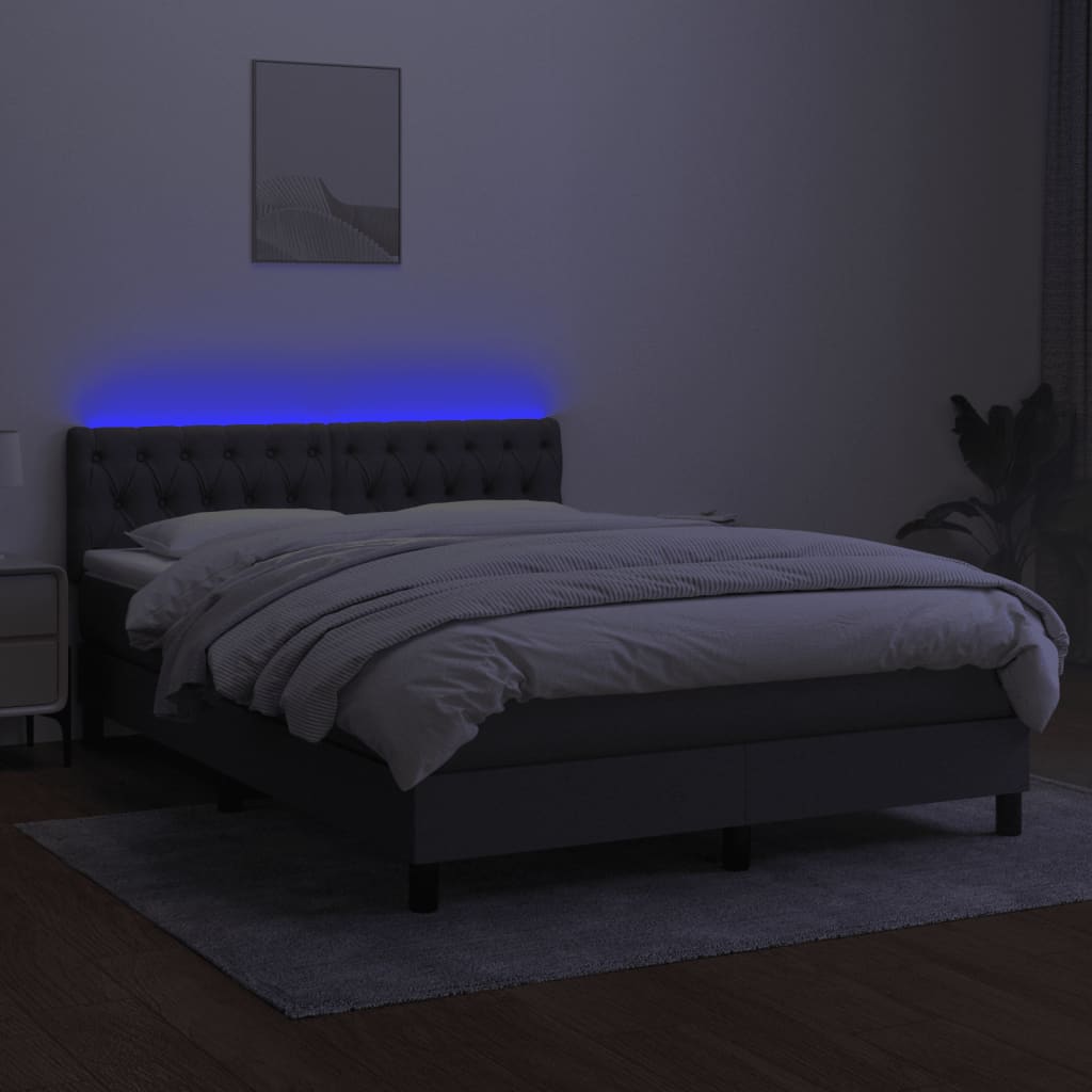 Boxspring met matras en LED stof donkergrijs 140x200 cm is nu te koop bij PeponiXL, paradijselijk wonen!