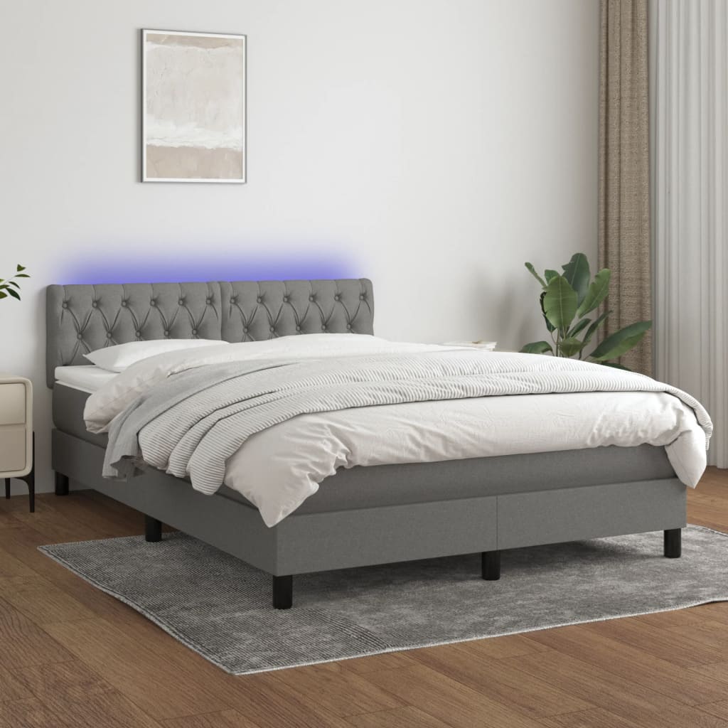 Boxspring met matras en LED stof donkergrijs 140x200 cm is nu te koop bij PeponiXL, paradijselijk wonen!