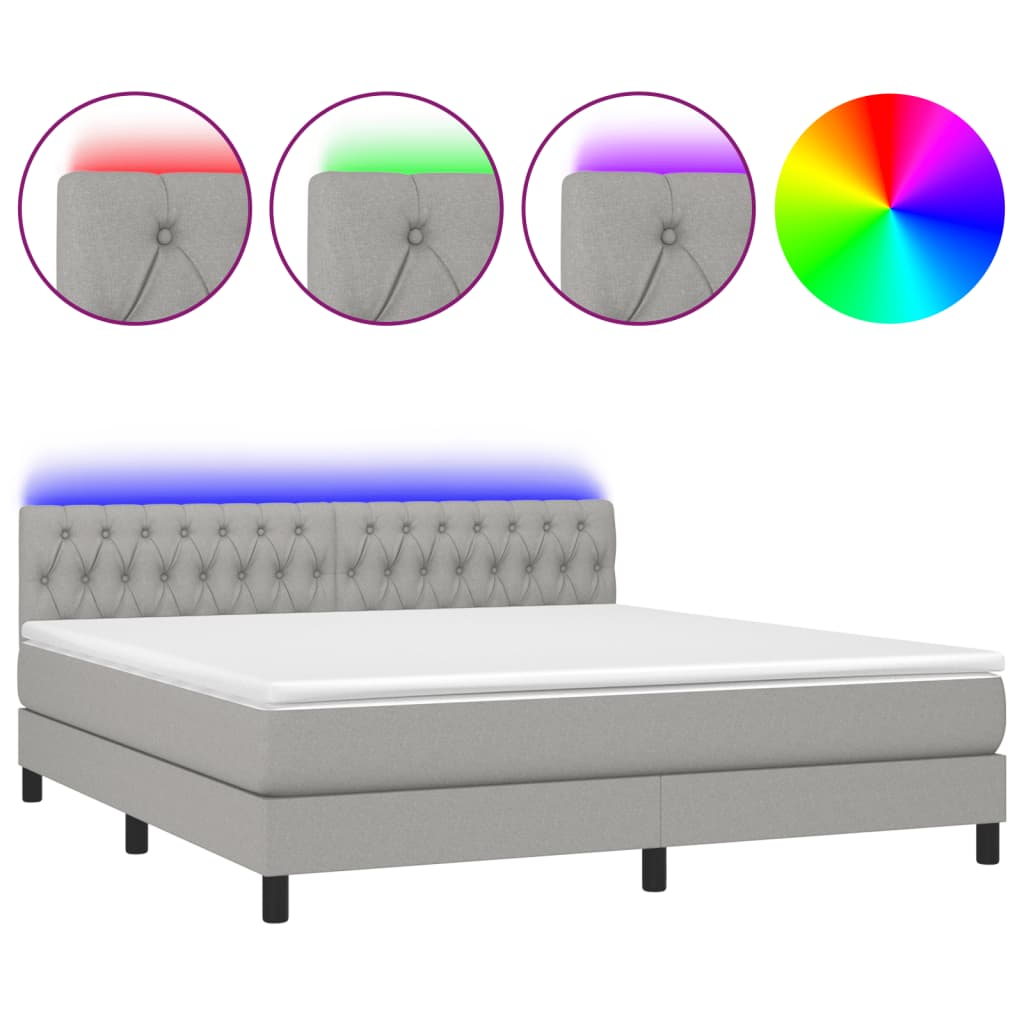 Boxspring met matras en LED stof lichtgrijs 160x200 cm is nu te koop bij PeponiXL, paradijselijk wonen!