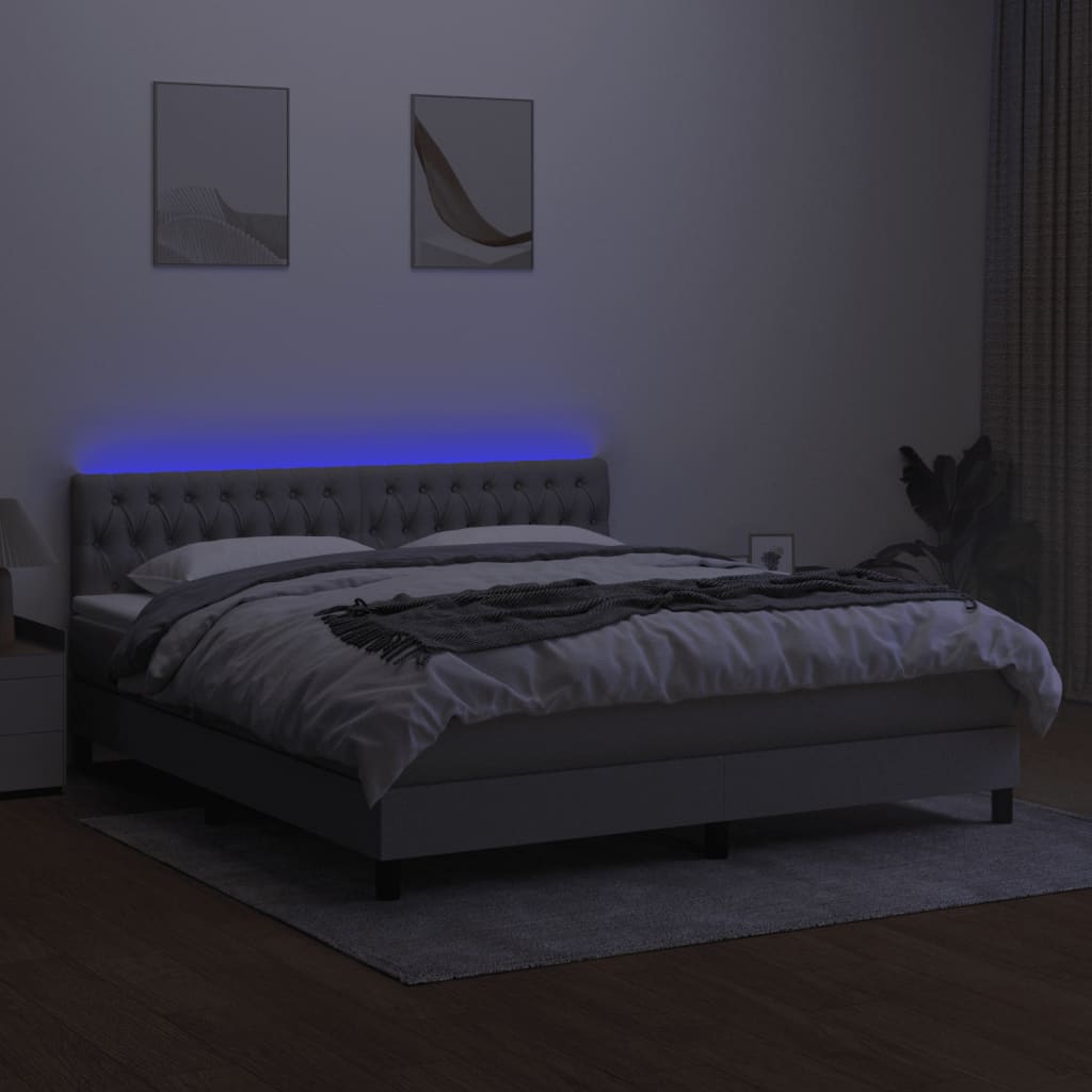 Boxspring met matras en LED stof lichtgrijs 160x200 cm is nu te koop bij PeponiXL, paradijselijk wonen!
