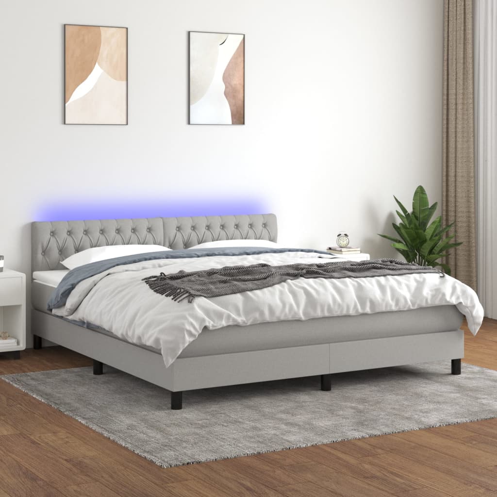Boxspring met matras en LED stof lichtgrijs 160x200 cm is nu te koop bij PeponiXL, paradijselijk wonen!