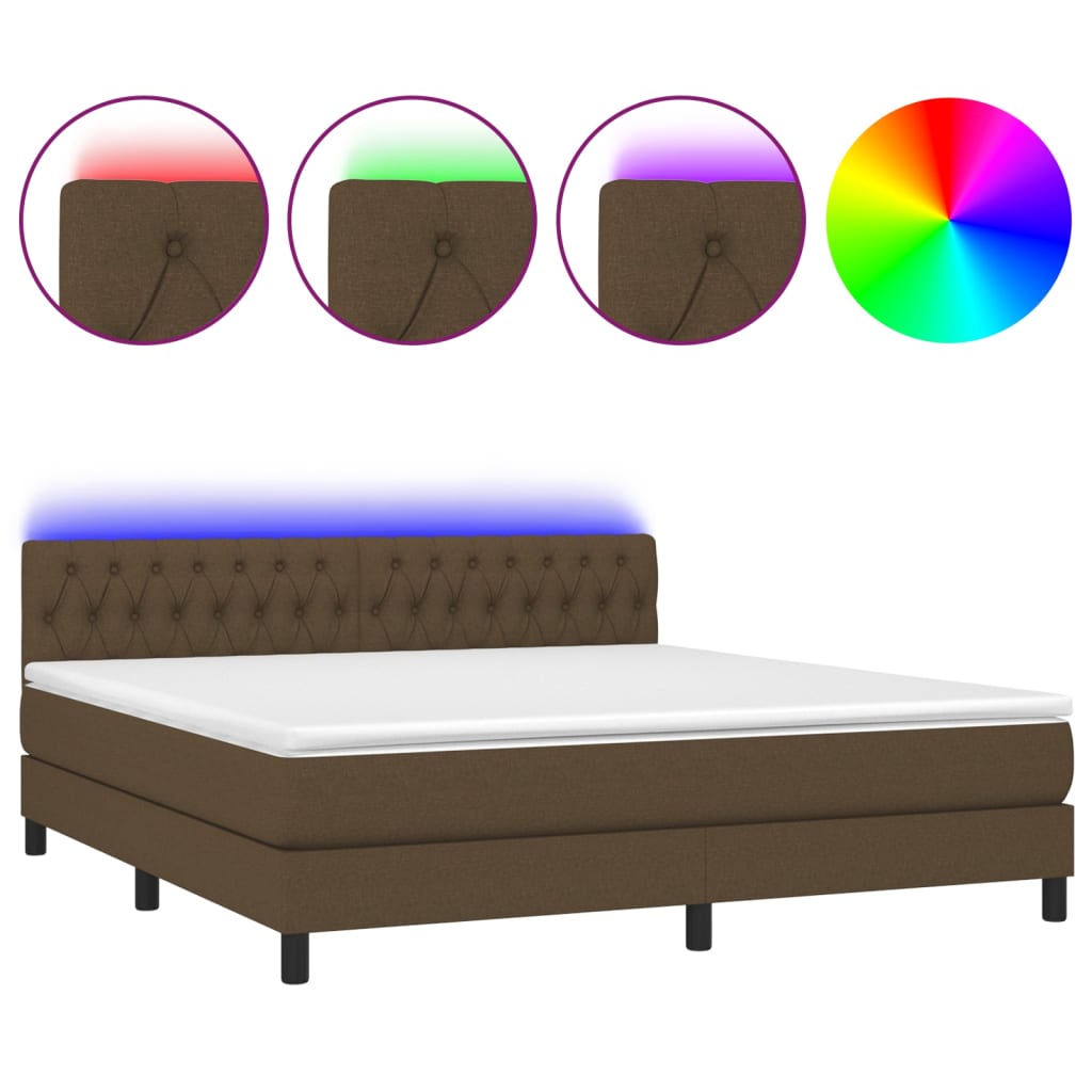 Boxspring met matras en LED stof donkerbruin 160x200 cm is nu te koop bij PeponiXL, paradijselijk wonen!