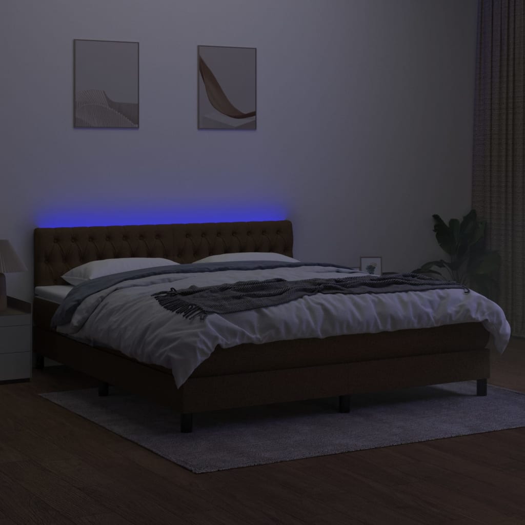 Boxspring met matras en LED stof donkerbruin 160x200 cm is nu te koop bij PeponiXL, paradijselijk wonen!