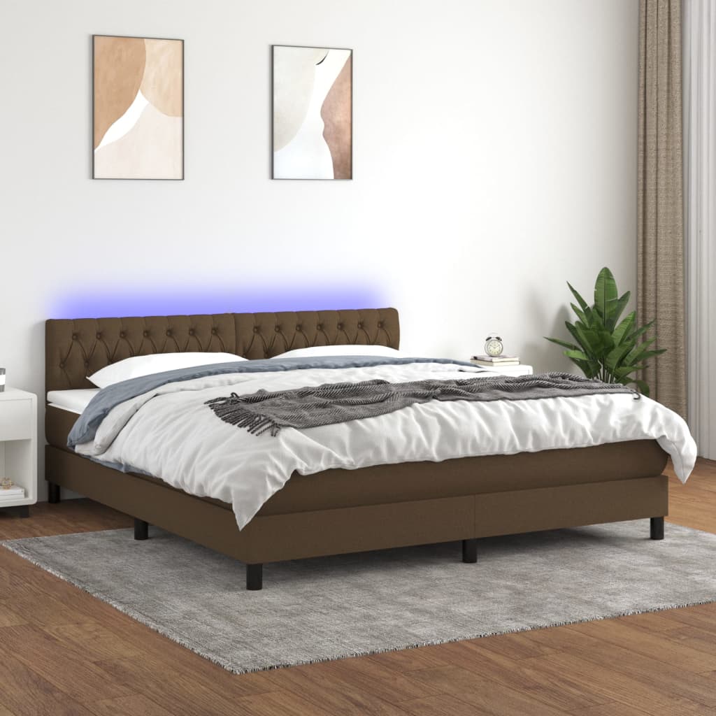 Boxspring met matras en LED stof donkerbruin 160x200 cm is nu te koop bij PeponiXL, paradijselijk wonen!