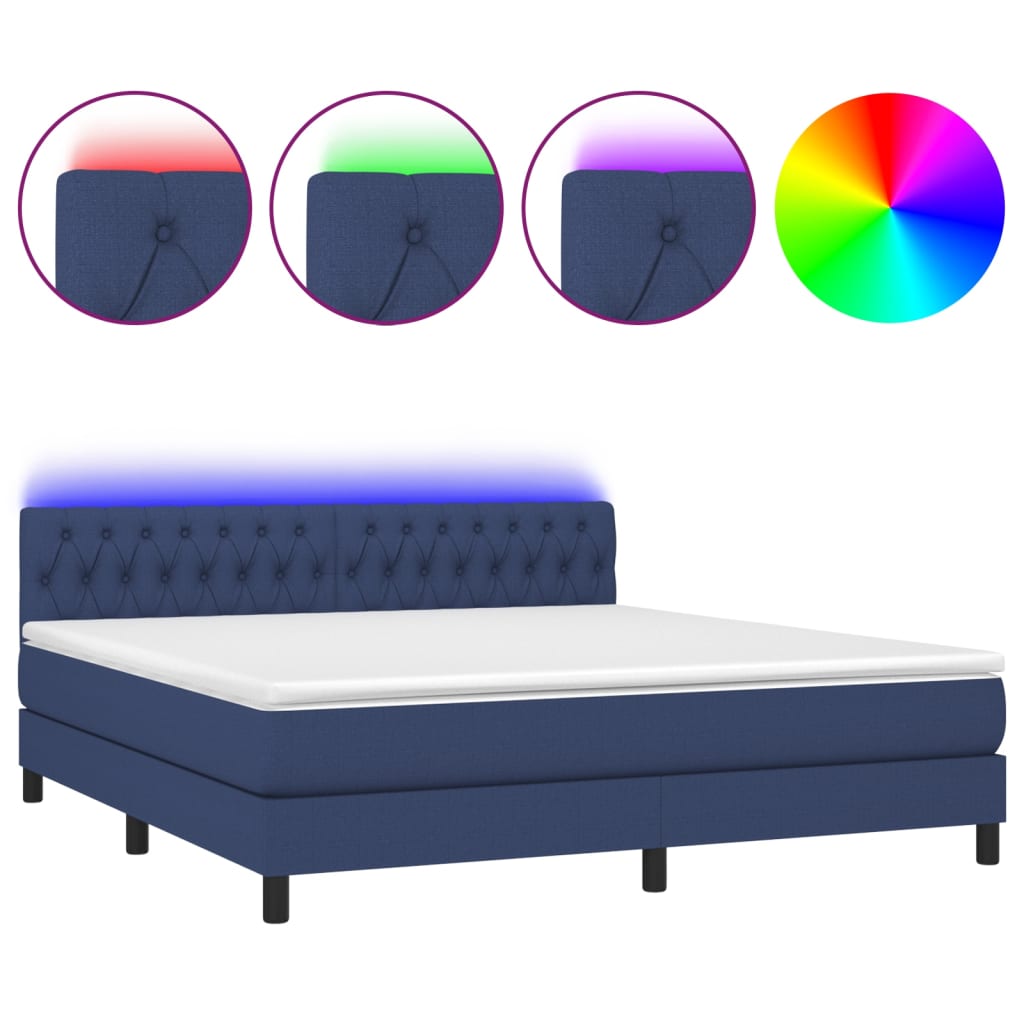 Boxspring met matras en LED stof blauw 160x200 cm is nu te koop bij PeponiXL, paradijselijk wonen!