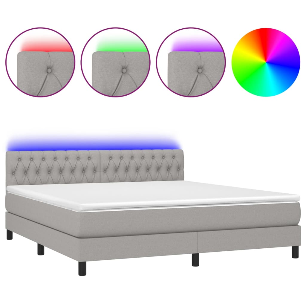 Boxspring met matras en LED stof lichtgrijs 180x200 cm is nu te koop bij PeponiXL, paradijselijk wonen!