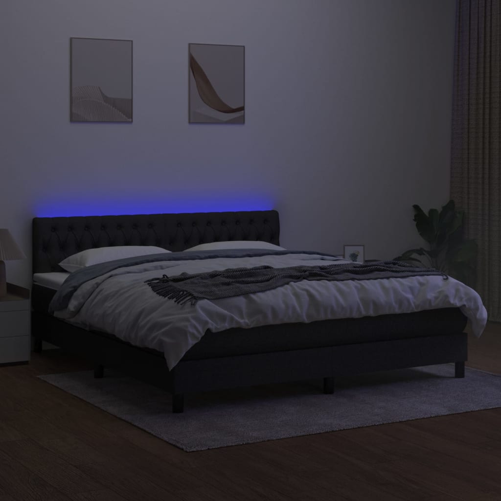 Boxspring met matras en LED stof zwart 180x200 cm is nu te koop bij PeponiXL, paradijselijk wonen!